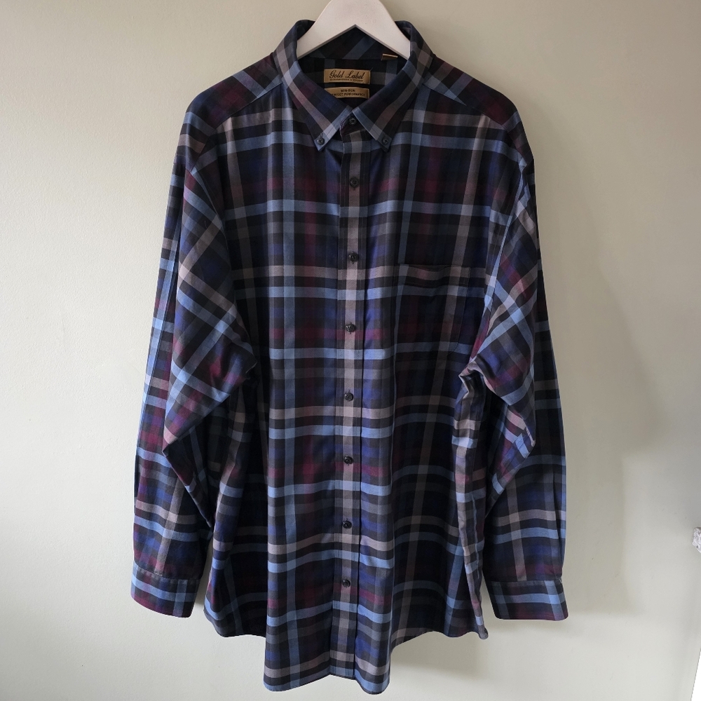 NWOT Gold Label 2XLT Cabincore Preppy Office Non Iron Winter Plaid Dress Shirt